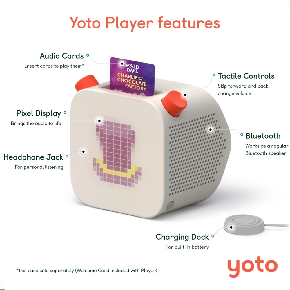 Yoto 2nd generation with Green adventure jacket and wireless charger